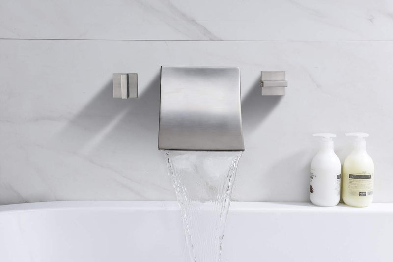 SUMERAIN Wall Mount Waterfall Tub Faucet 3 Hole Brushed Nickel Bathtub Faucet, Extra High Flow Rate - Image 5
